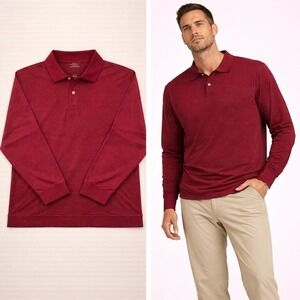 UNTUCKit Mens XL Burgundy Striped Long Sleeve Polo Shirt Cotton Blend Red